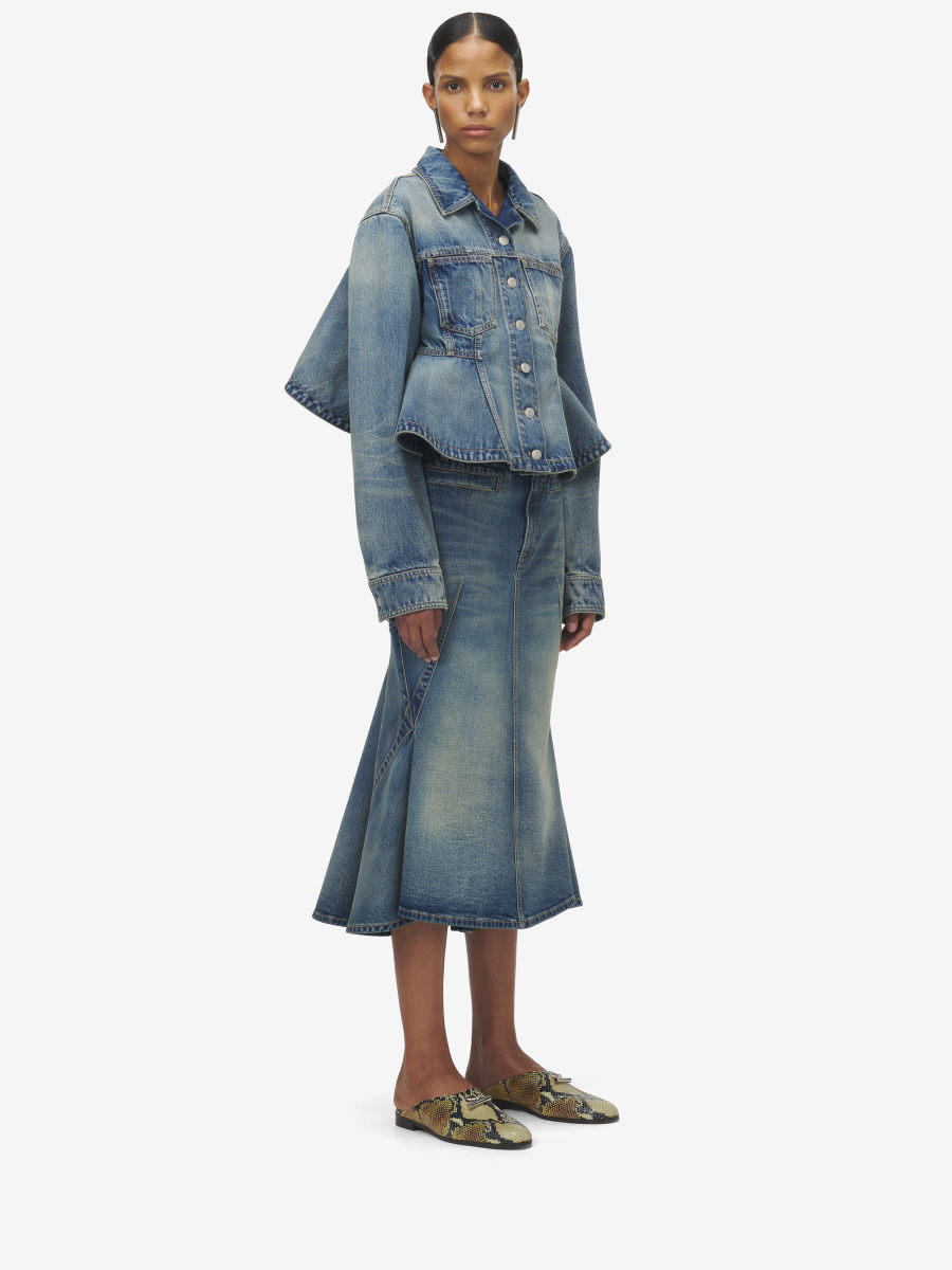 ALEXANDER MCQUEEN - Stonewashed Denim Kickback Skirt - Item 826751QMADG4315